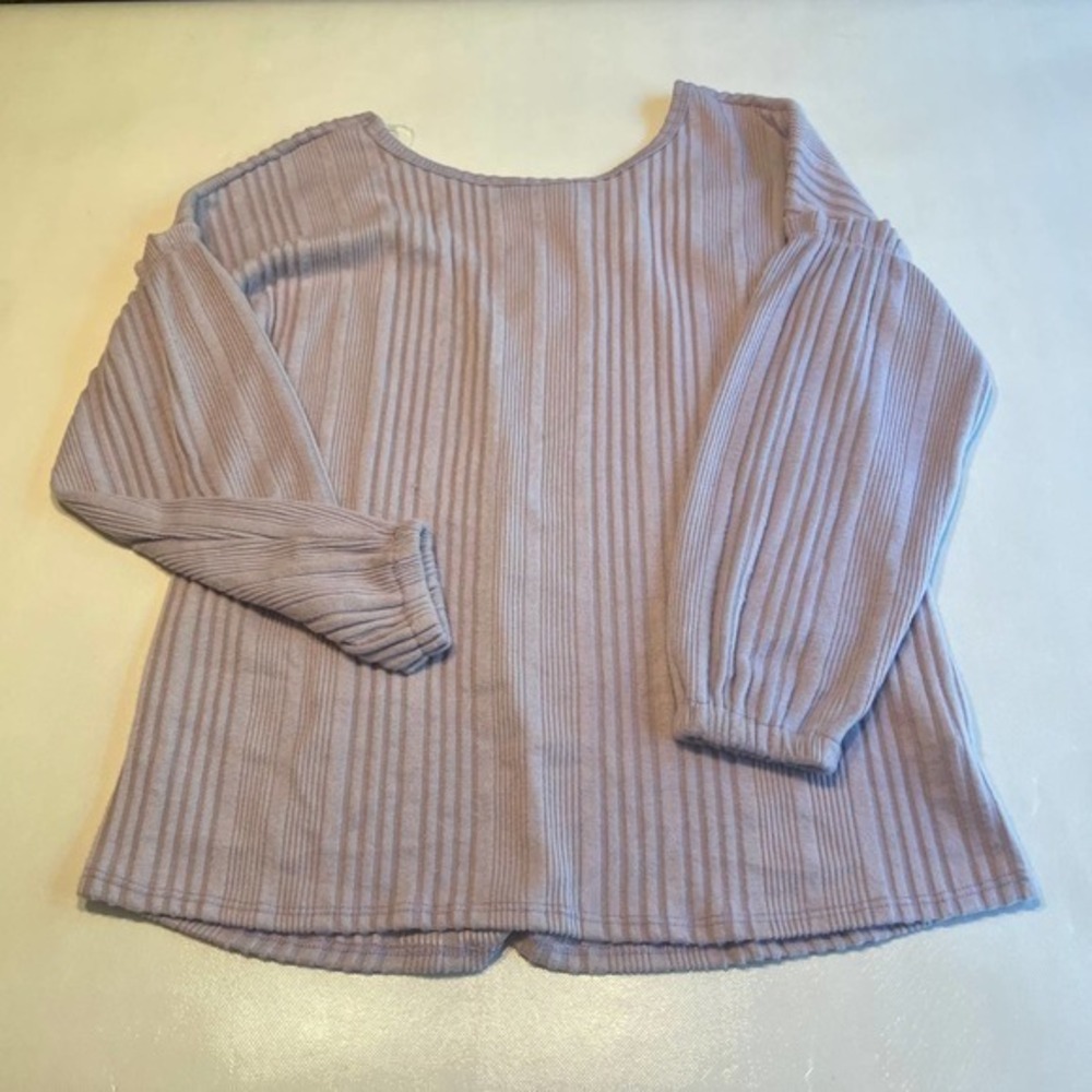 ProBlue Ribbed Knit Top Open‎ Back Balloon Sleeve Lavender Blouse